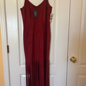 INC International Concepts Women's Burgundy Fringe Maxi Dress Brand New With Tag